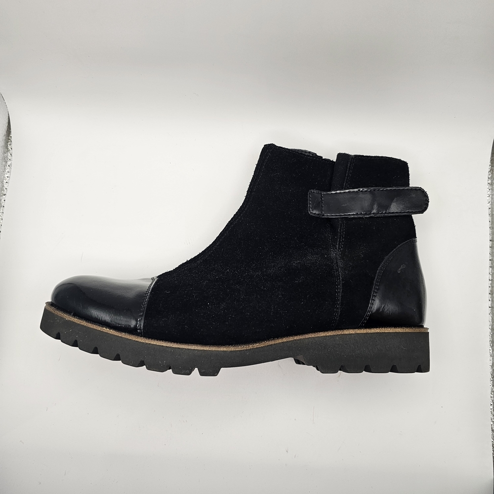 Remonte D0171-01 women's Sze 40 Patent Leather Suede Ankle Black Fur Lined